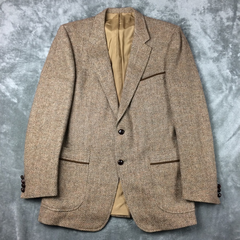 Crombie Aberdeen Tweed Blazer Sport Coat 41 Herringbone Scottish Wool‎ Brown